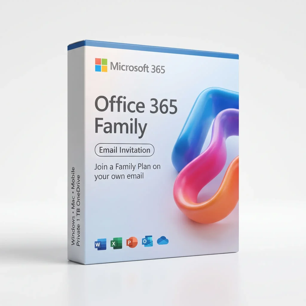 Office 365 Family Email Invitation subscription product box